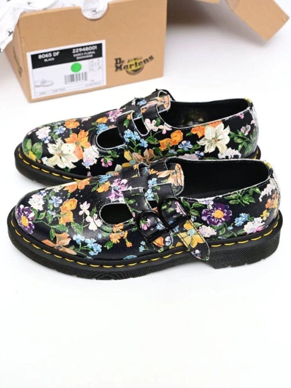 DR MARTENS- "Docs" Black Darcy Floral Backhand EU39 US 8 Mary Janes Circa-90s - Picture 4 of 11